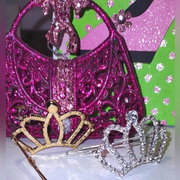 Pearl & Crystal Bling Crown Barrettes - Picture 11 of 15